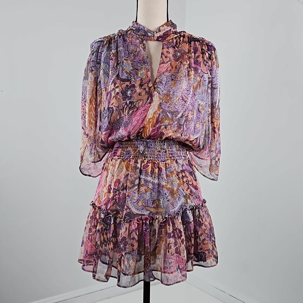 MISA Los Angeles Callas Chiffon Mini Dress‎ in Augusta Batik Women Small NEW